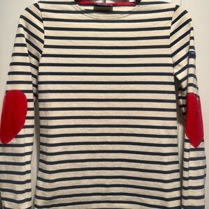 Saint James Striped Long Sleeve Top with Red Heart Elbow Patches